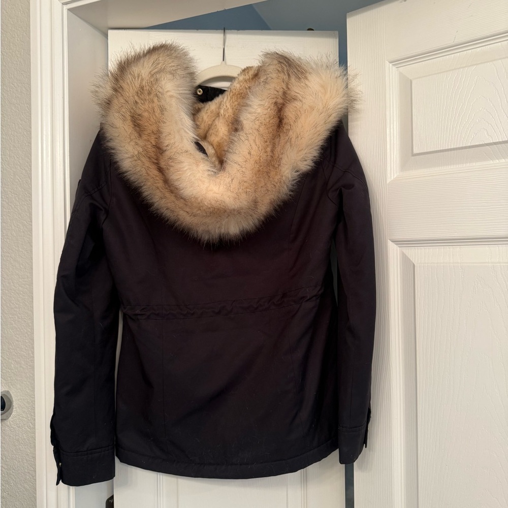 Topshop Black Jacket with Cream Fur Hood - Picture 4 of 5